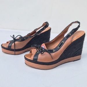 HUNTER boot wedge Sandals shoes 8 1/2 tie peep toe